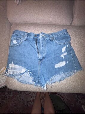 Levi's Light Blue Distressed High-Waist Jean Shorts